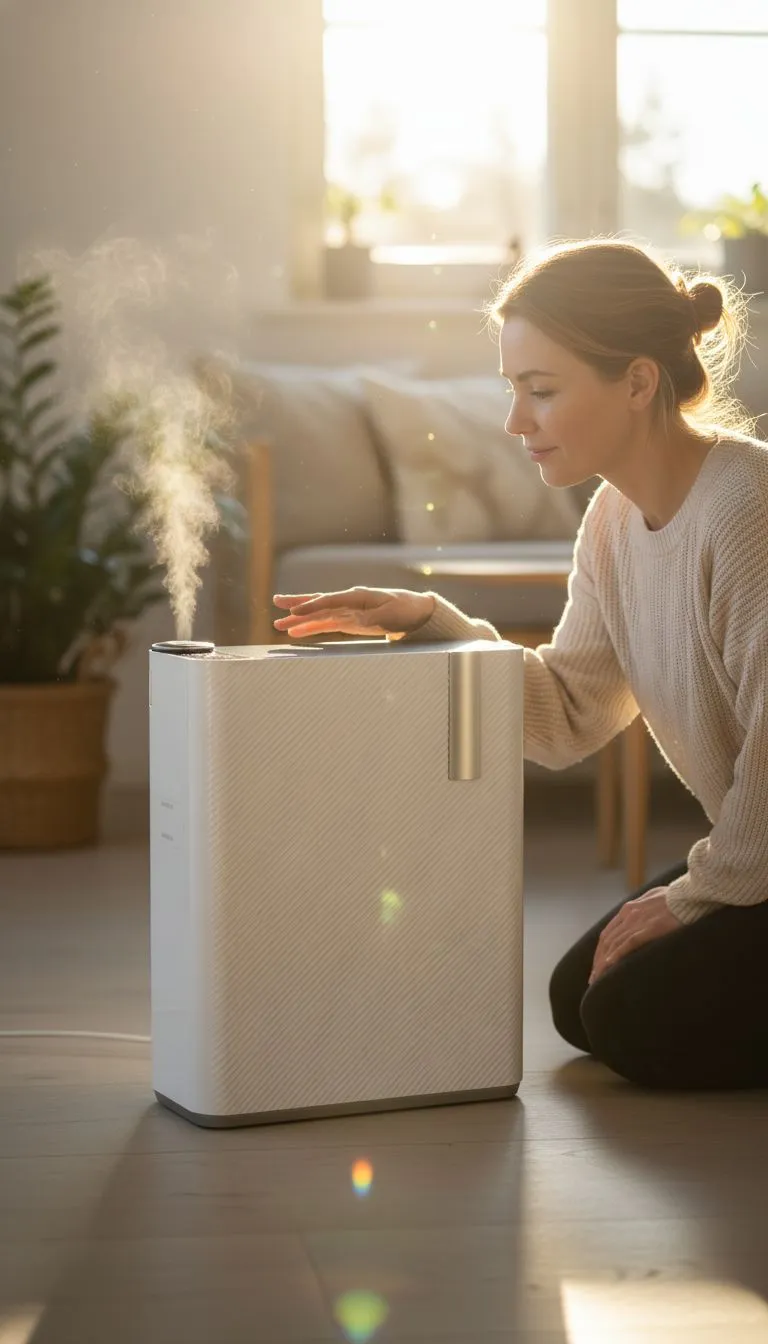 Sanitify probiotic air purifier working continuously in a clean home