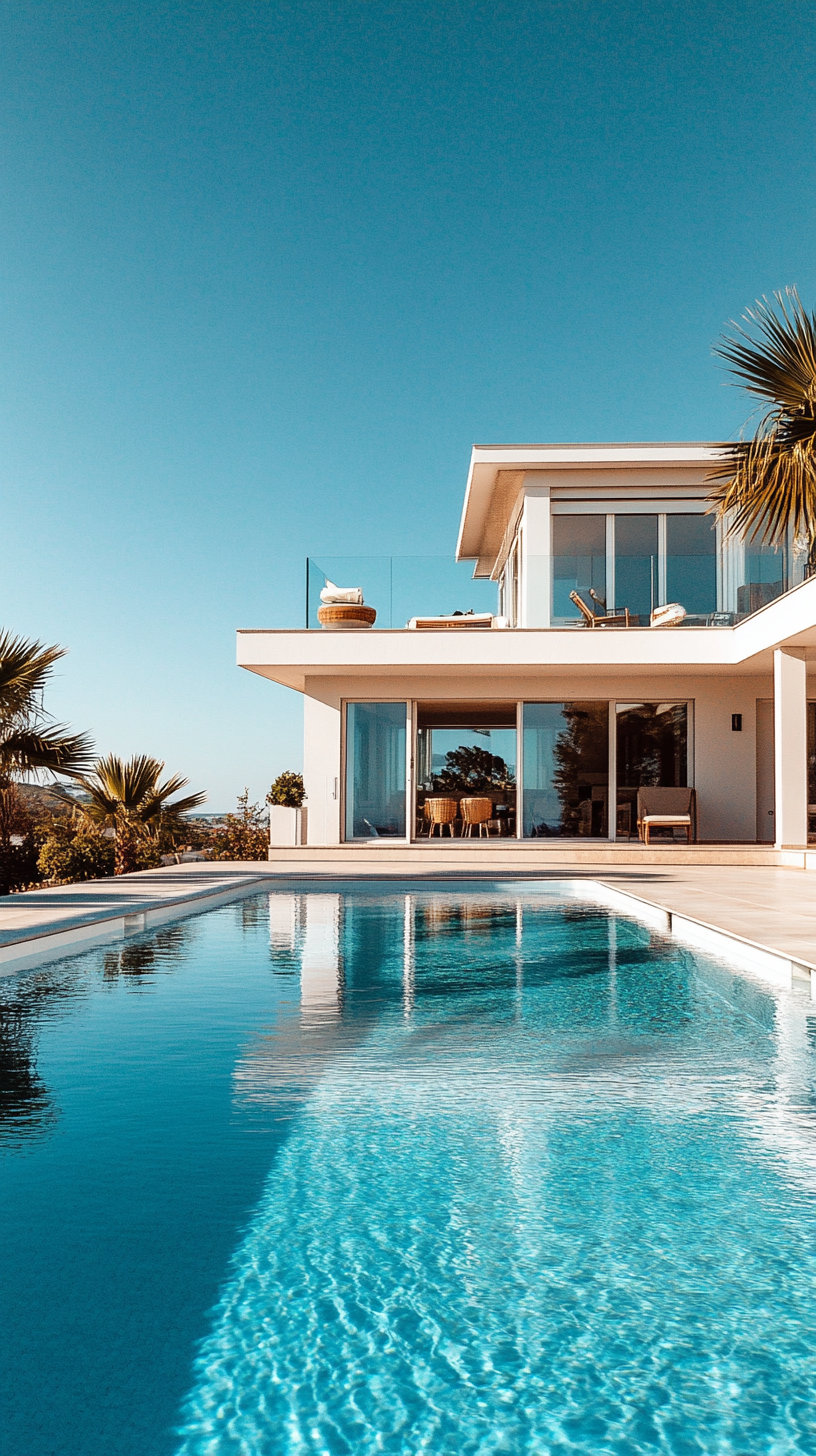 A crystal-clear backyard pool kept clean with Sanitify's probiotic pool treatment